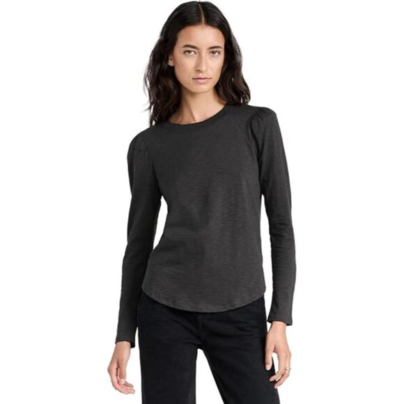 VERONICA BEARD Mason Baseball Tee Top Puff Sleeves Gray Brown Crewneck - Picture 2 of 11